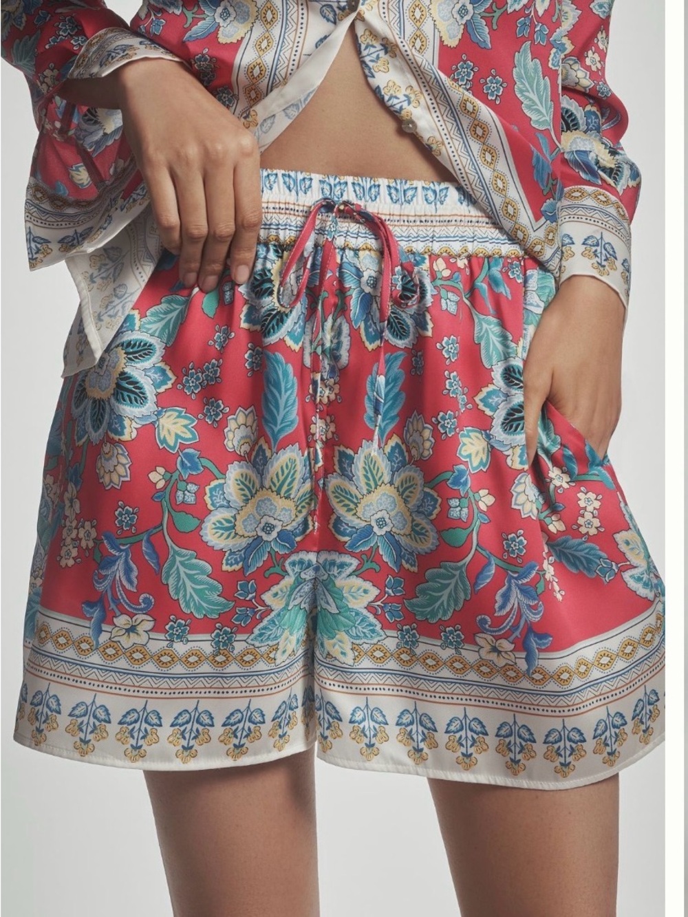 Maeve Pink Floral Satin Shorts